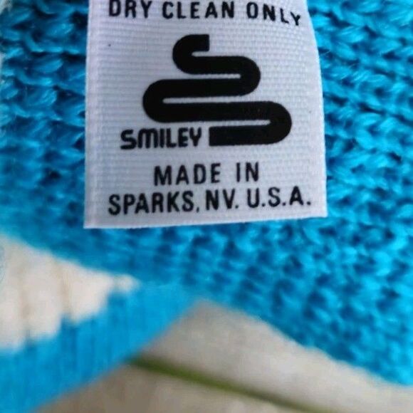Vintage Smiley 100% Wool Beanie Ski Hat USA Knit Cap Blue on Blue Fair Isle - Picture 6 of 7